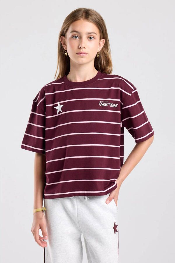 America Today gestreept T-shirt donkerrood