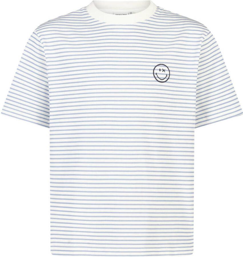 America Today gestreept T-shirt met backprint blauw