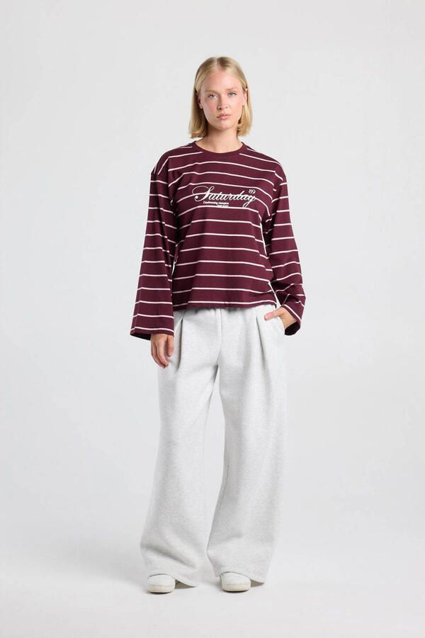 America Today gestreept T-shirt met tekst donkerrood - Foto 2