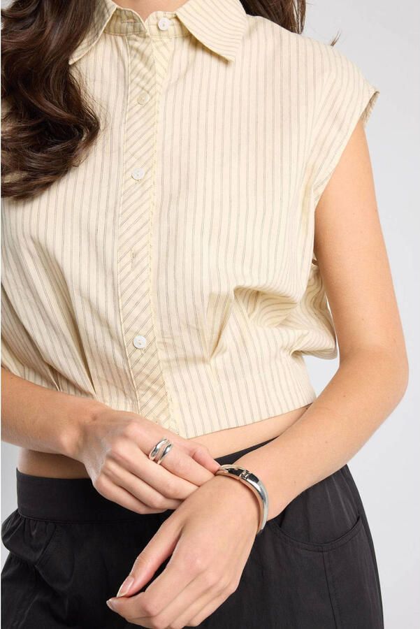 America Today gestreepte blouse met plooien lichtgeel - Foto 3