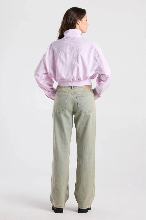 America Today gestreepte blouse met plooien lichtroze wit - Foto 3