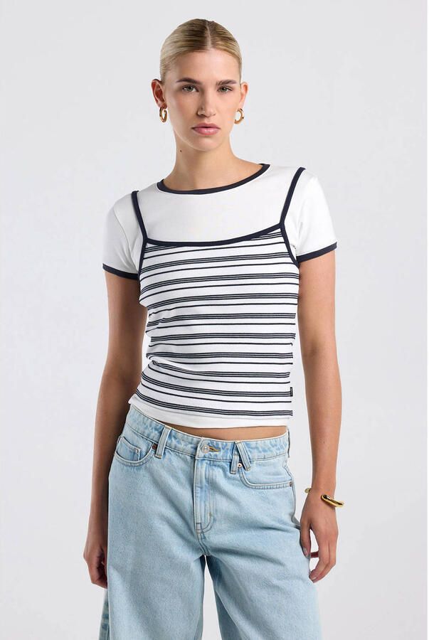 America Today gestreepte cropped top wit