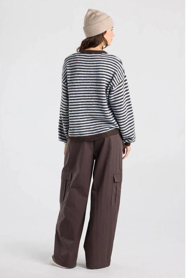 America Today gestreepte gebreide trui met wol blauw bruin - Foto 2
