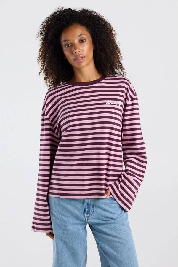 America Today gestreepte longsleeve aubergine roze