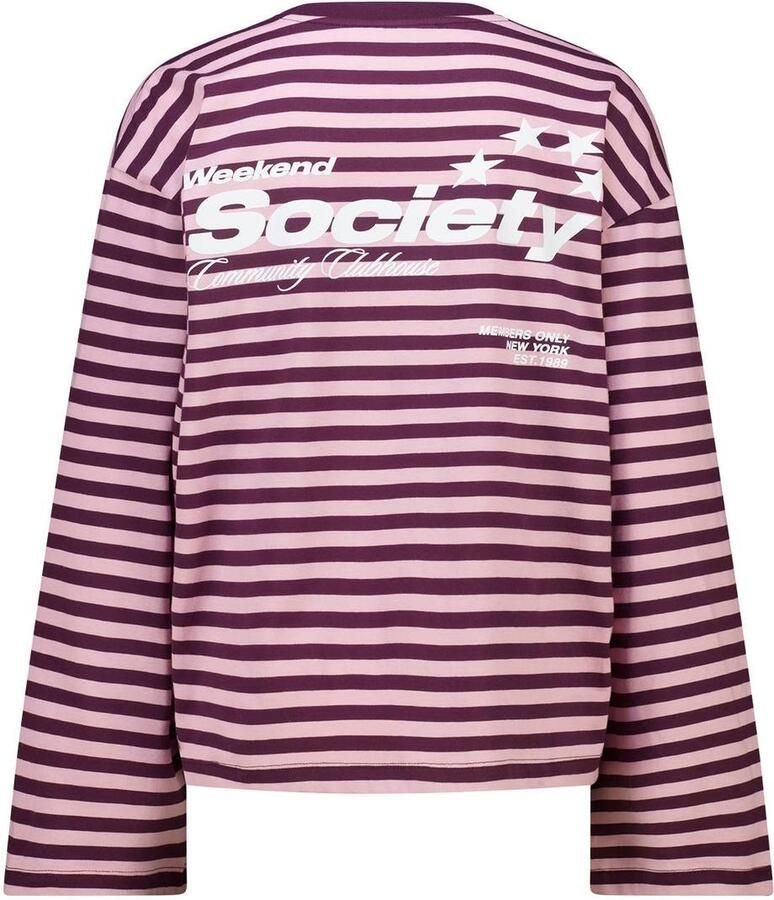 America Today gestreepte longsleeve aubergine roze - Foto 2