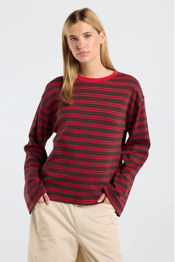 America Today gestreepte longsleeve bruin rood