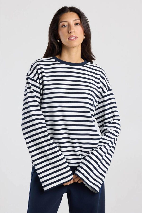 America Today gestreepte longsleeve donkerblauw