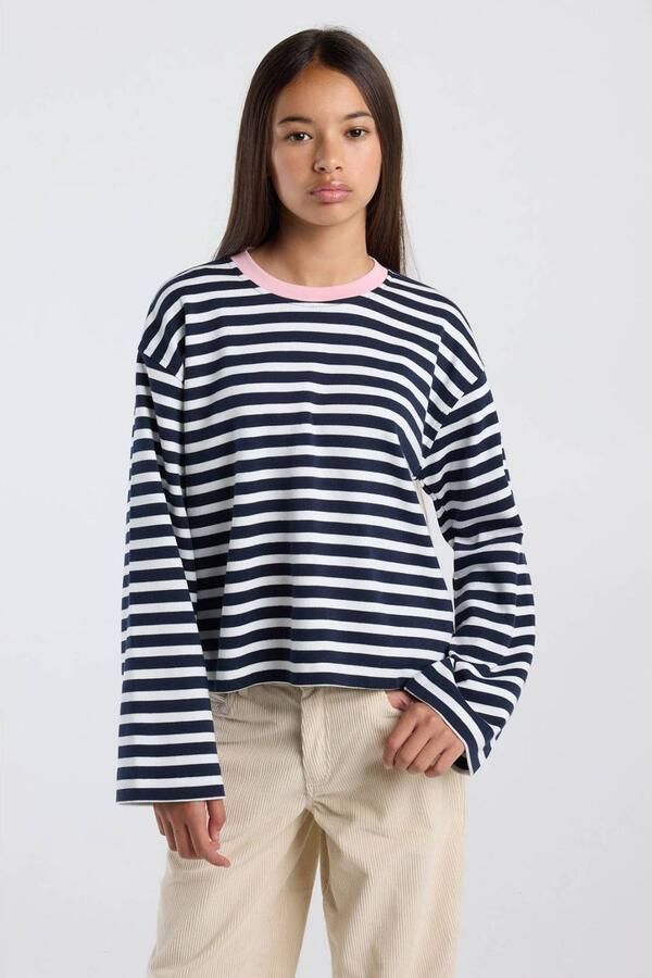 America Today gestreepte longsleeve donkerblauw wit