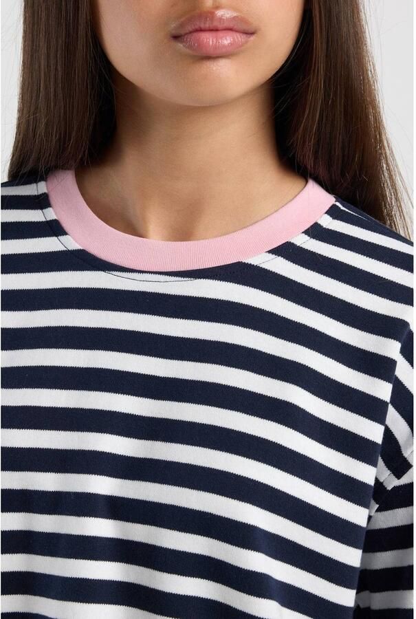 America Today gestreepte longsleeve donkerblauw wit Meisjes Katoen Ronde hals - Foto 2