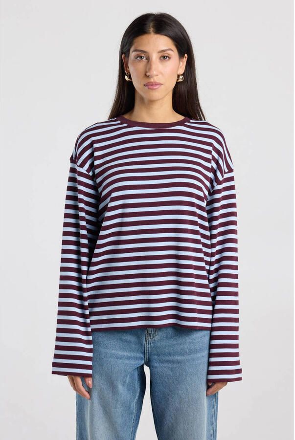 America Today gestreepte longsleeve donkerrood
