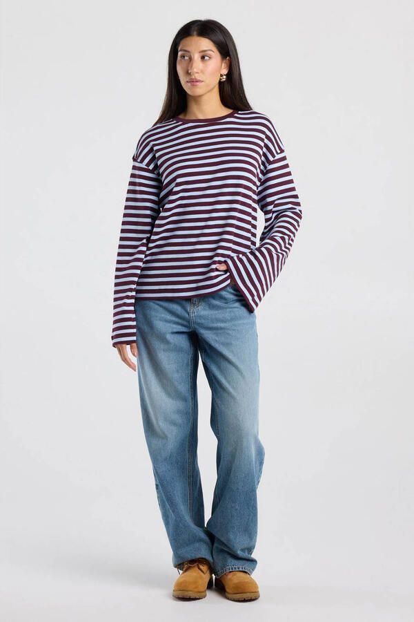 America Today gestreepte longsleeve donkerrood - Foto 2