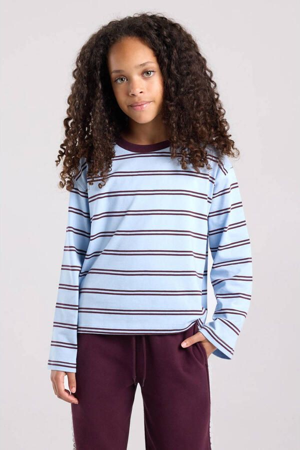 America Today gestreepte longsleeve lichtblauw