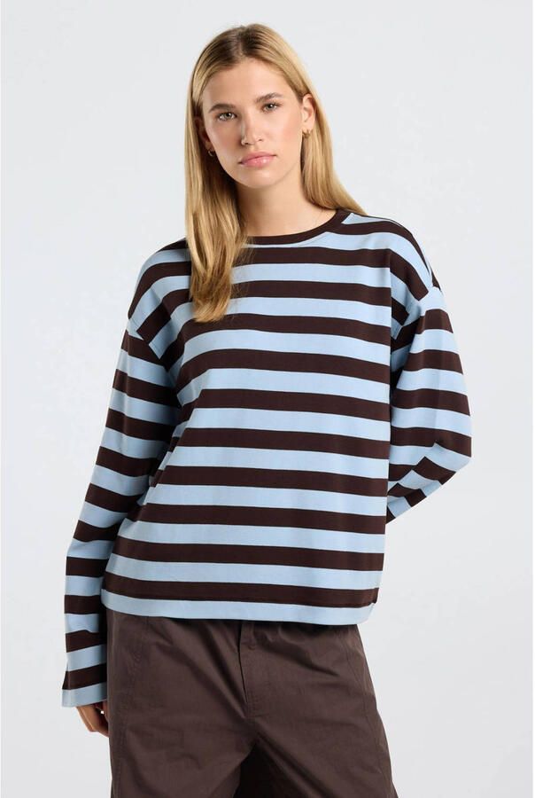 America Today gestreepte longsleeve lichtblauw bruin
