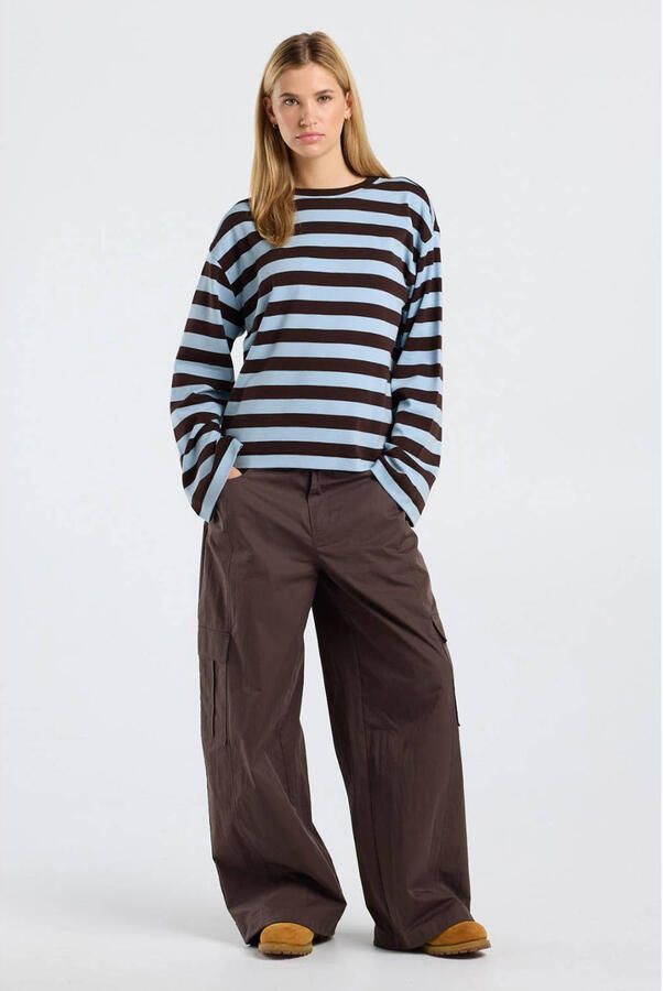 America Today gestreepte longsleeve lichtblauw bruin - Foto 2