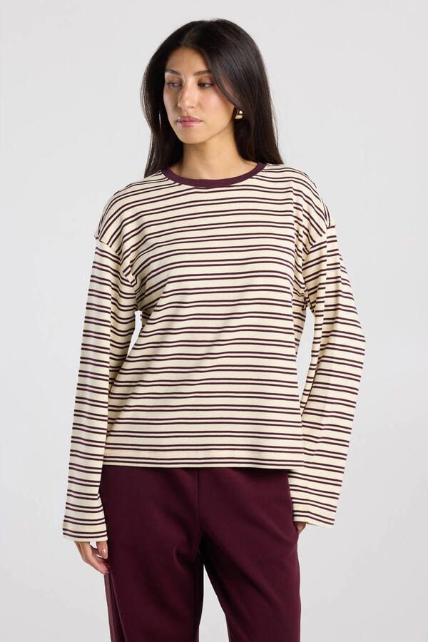 America Today gestreepte longsleeve lichtgeel