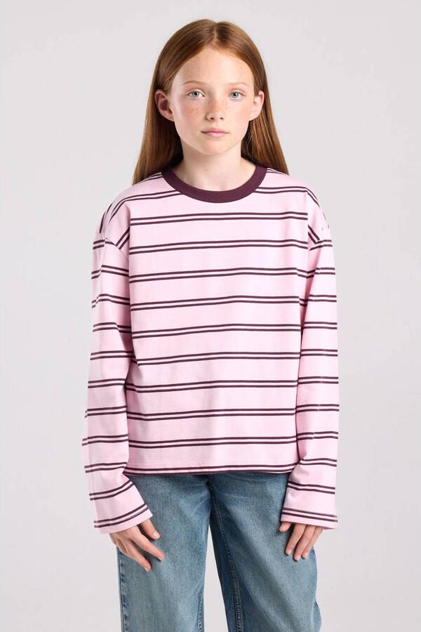 America Today gestreepte longsleeve lichtroze
