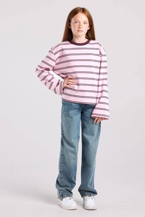 America Today gestreepte longsleeve lichtroze - Foto 3