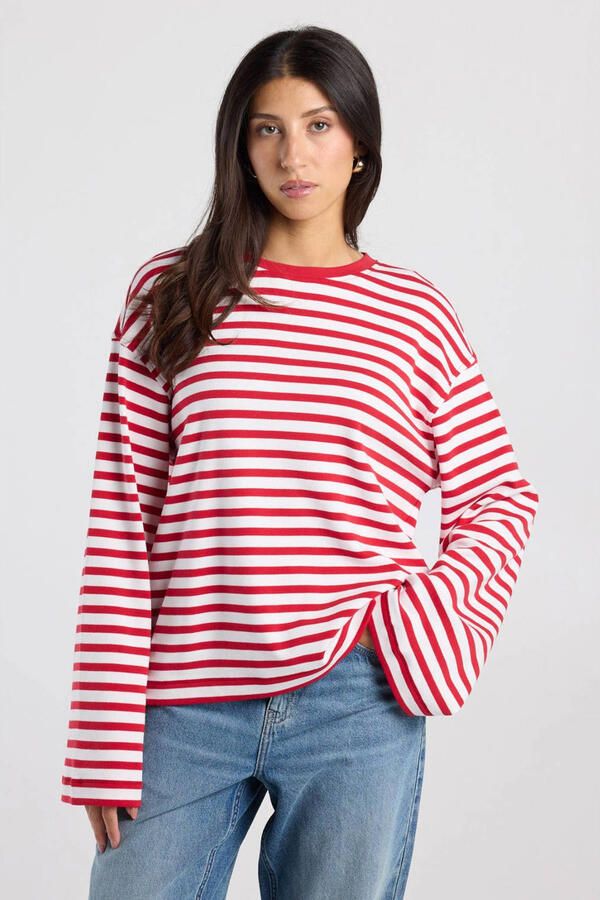 America Today gestreepte longsleeve rood