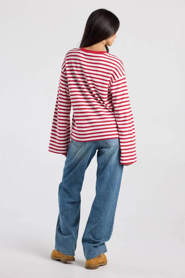 America Today gestreepte longsleeve rood - Foto 3