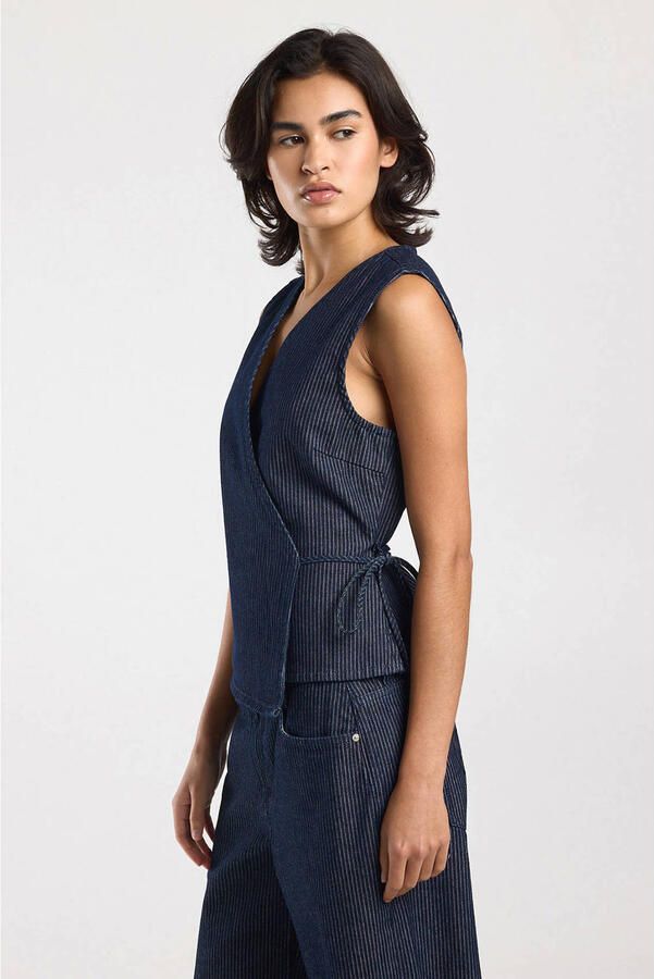 America Today gestreepte top dark blue denim