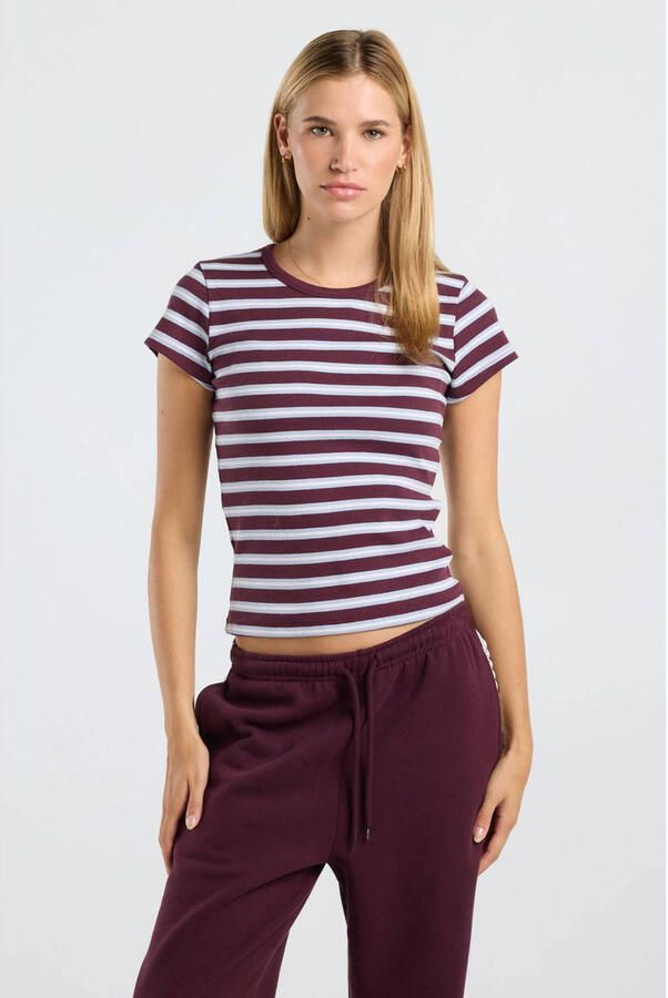 America Today gestreepte top donkerrood lila