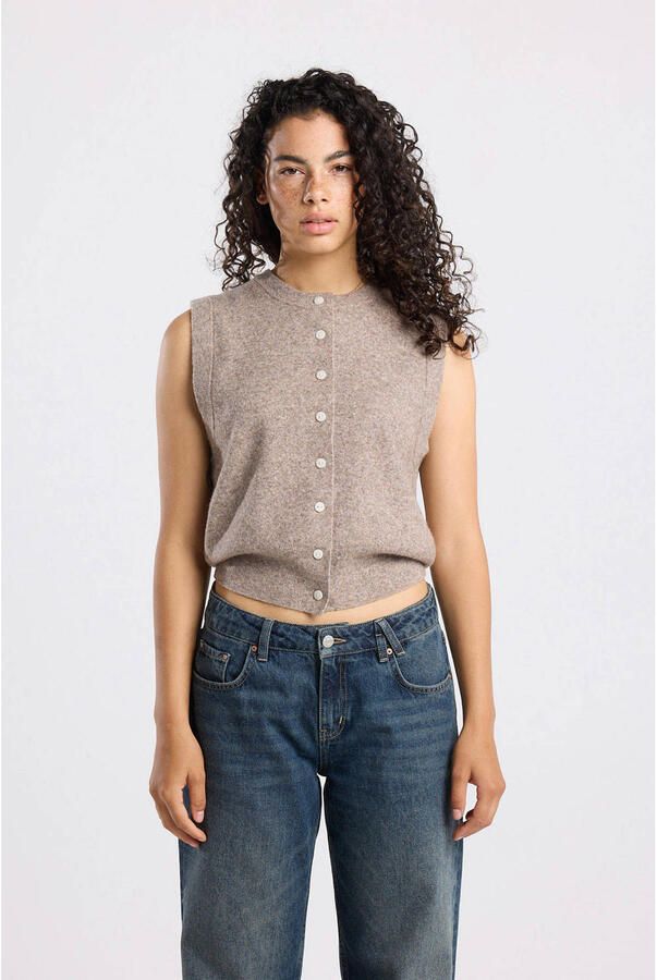 America Today gilet taupe gebreid