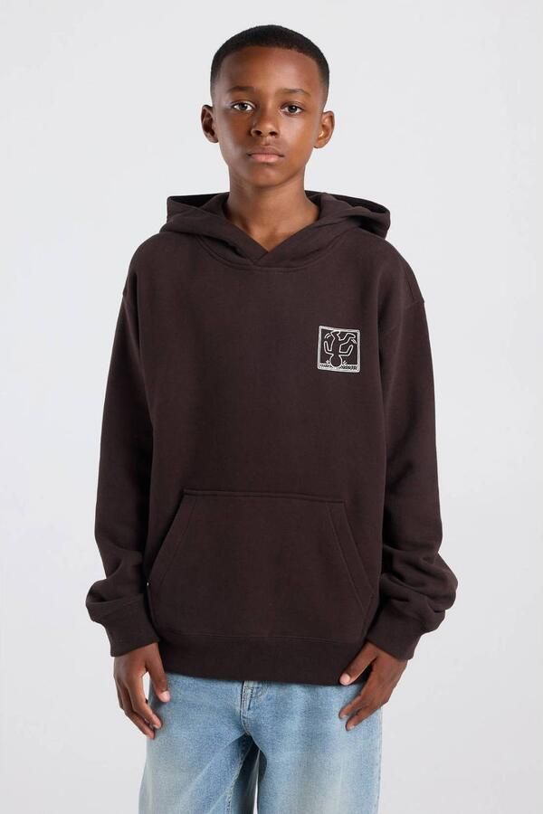 America Today hoodie met backprint bruin Sweater Printopdruk