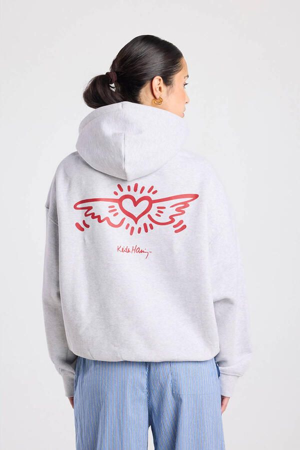America Today hoodie met backprint grijs