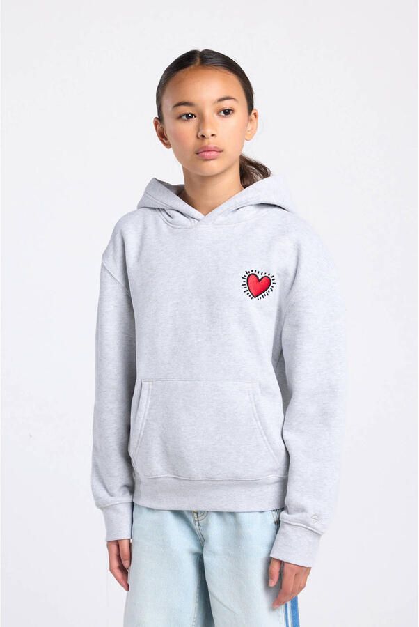 America Today hoodie met backprint grijs melange