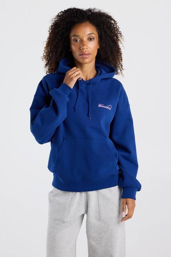 America Today hoodie met backprint kobaltblauw lichtroze