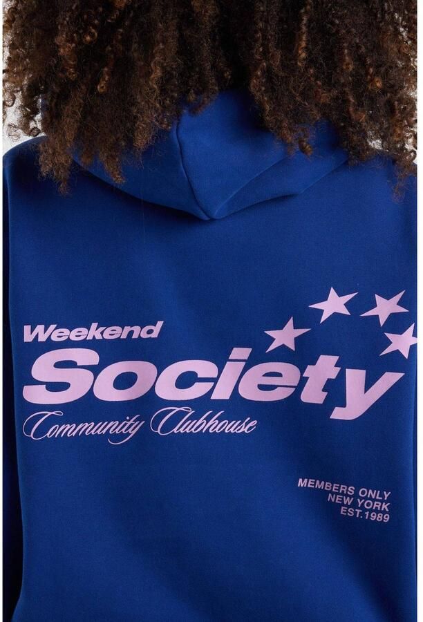 America Today hoodie met backprint kobaltblauw lichtroze - Foto 2