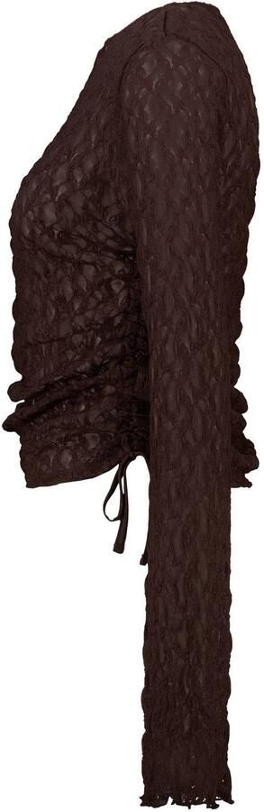 America Today kanten semi-transparante top met ruches dark brown - Foto 3