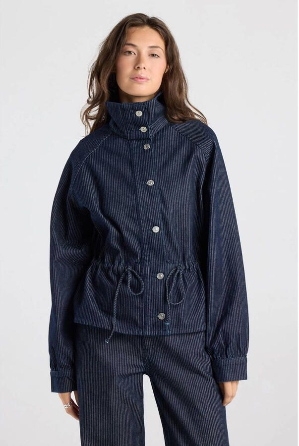 America Today katoenen gestreepte spijkerjas donkerblauw