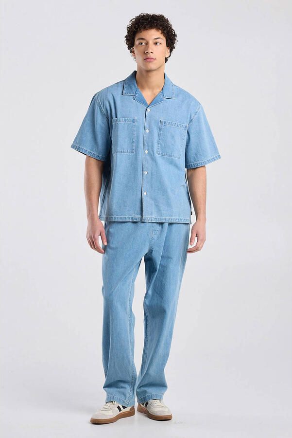 America Today linnen overhemd middelblauw - Foto 3