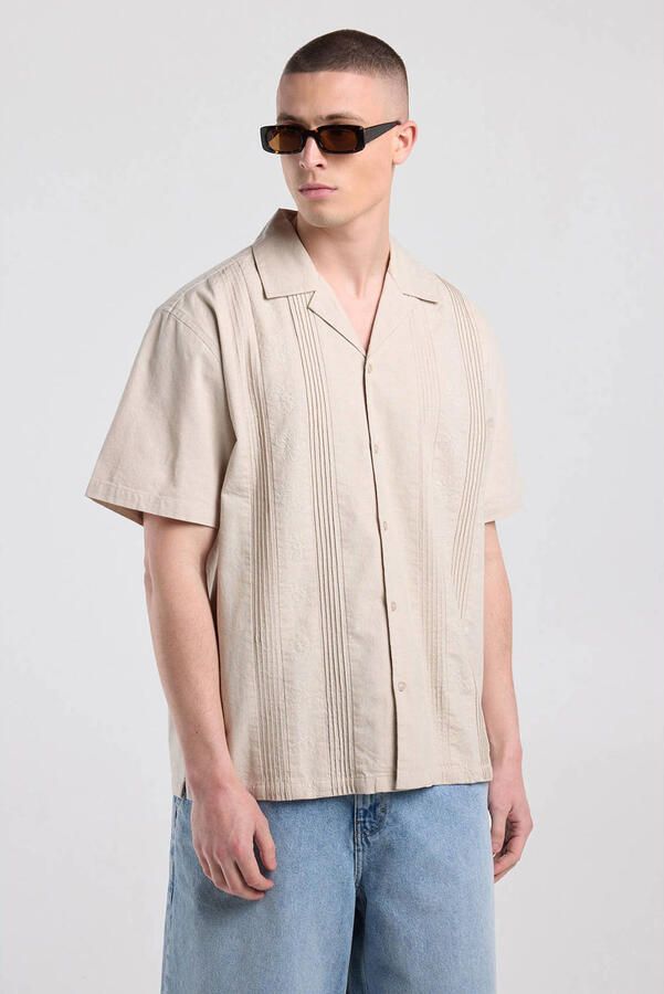 America Today linnen relaxed fit gebloemd overhemd met borduursels beige