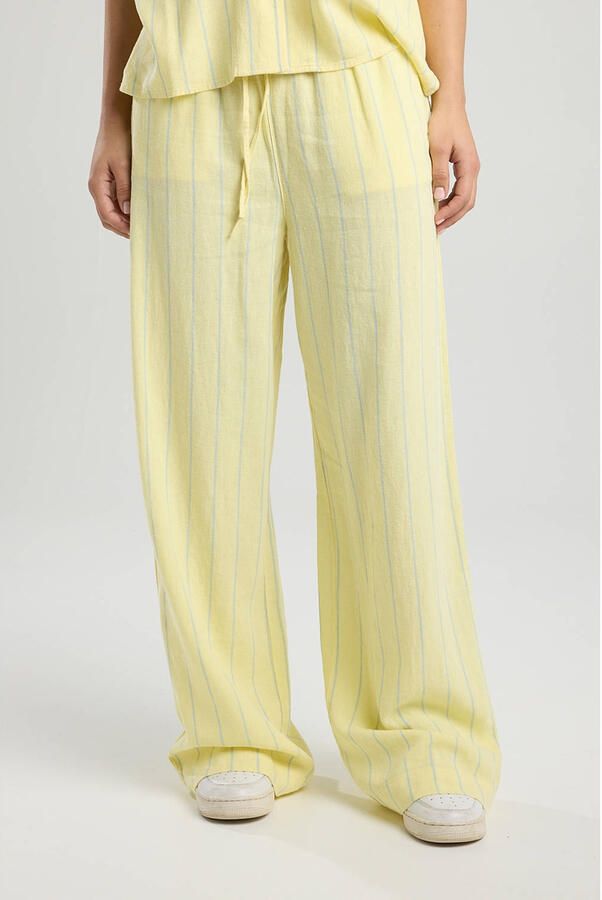 America Today linnen straight regular waist casual broek geel - Foto 2