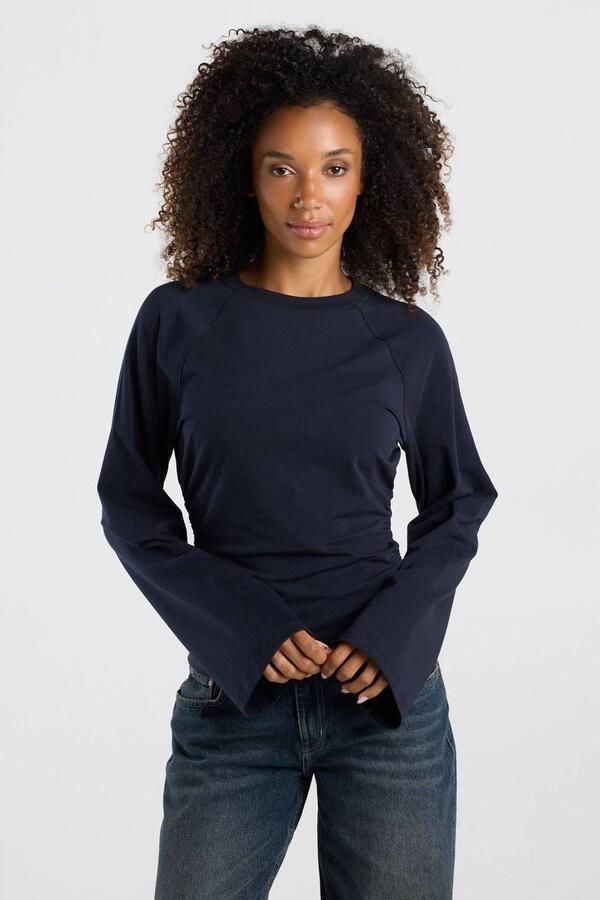 America Today longsleeve met plooien donkerblauw