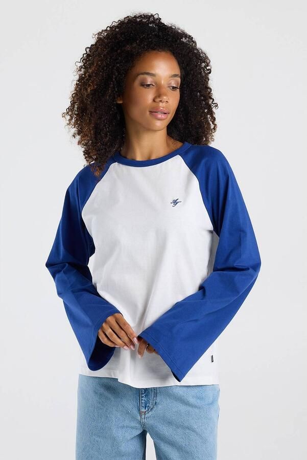 America Today longsleeve met print wit kobaltblauw