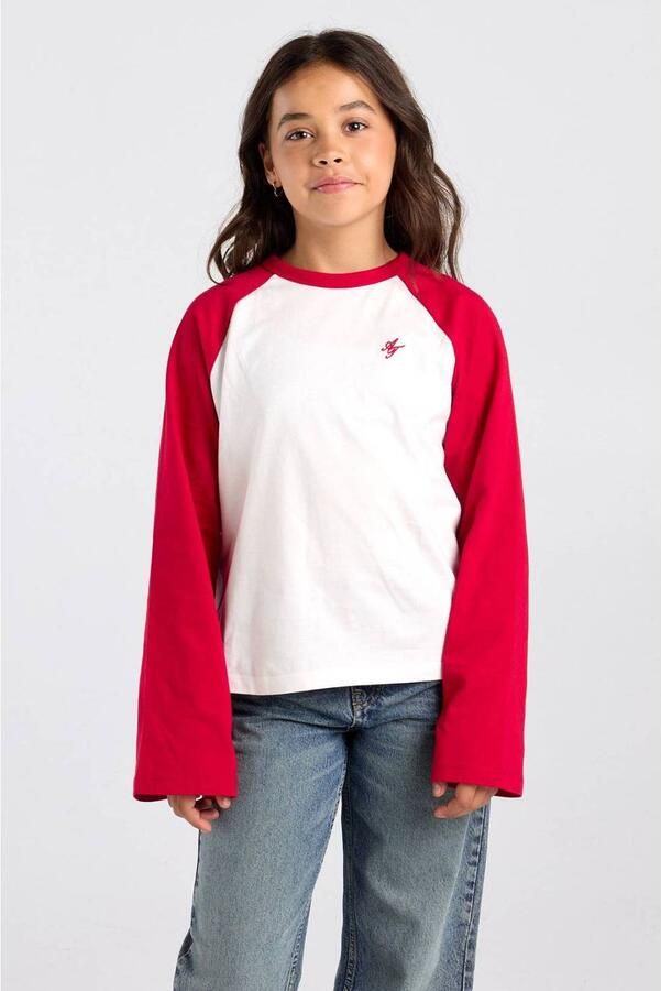 America Today longsleeve rood wit Meisjes Katoen Ronde hals Meerkleurig