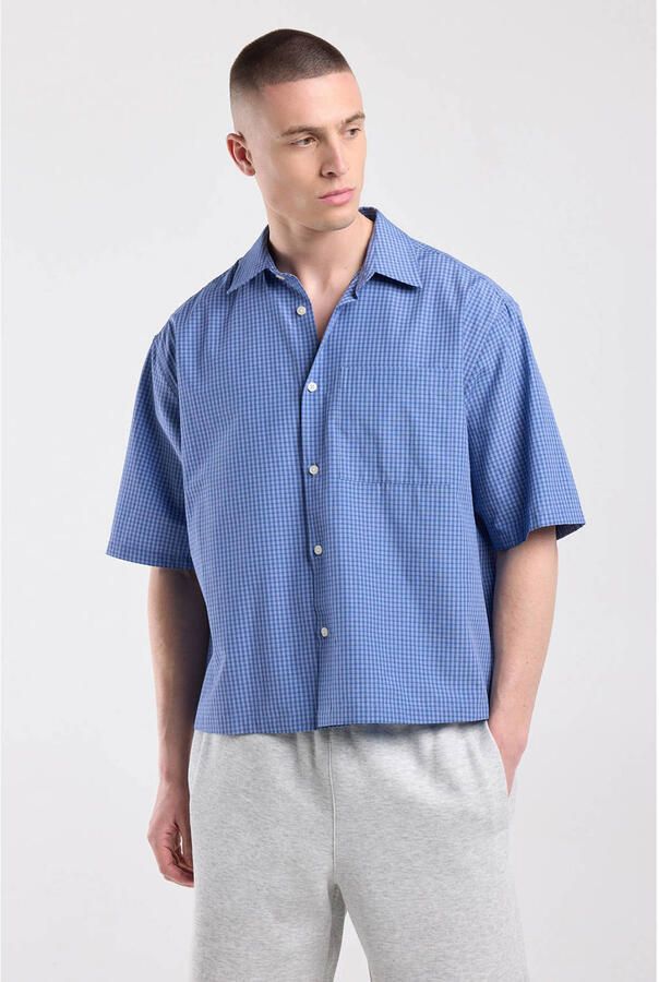 America Today loose fit casual geruit overhemd blauw