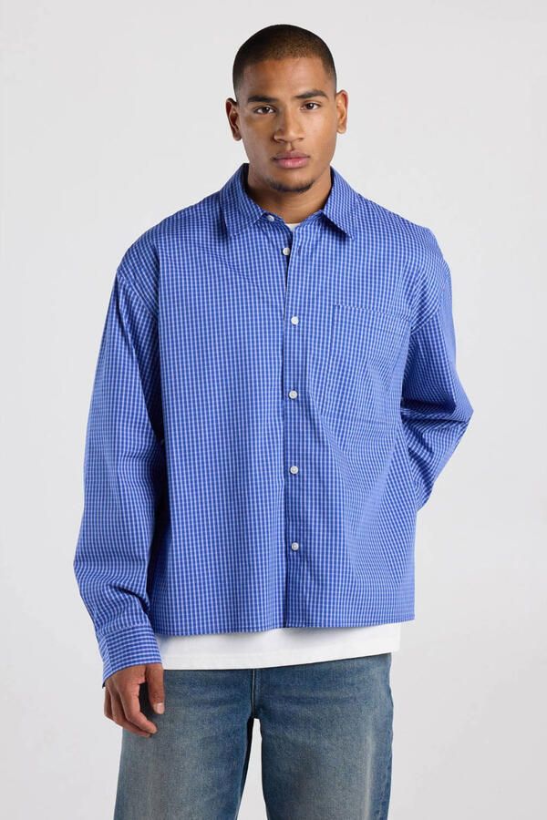 America Today loose fit geruit casual overhemd blauw wit