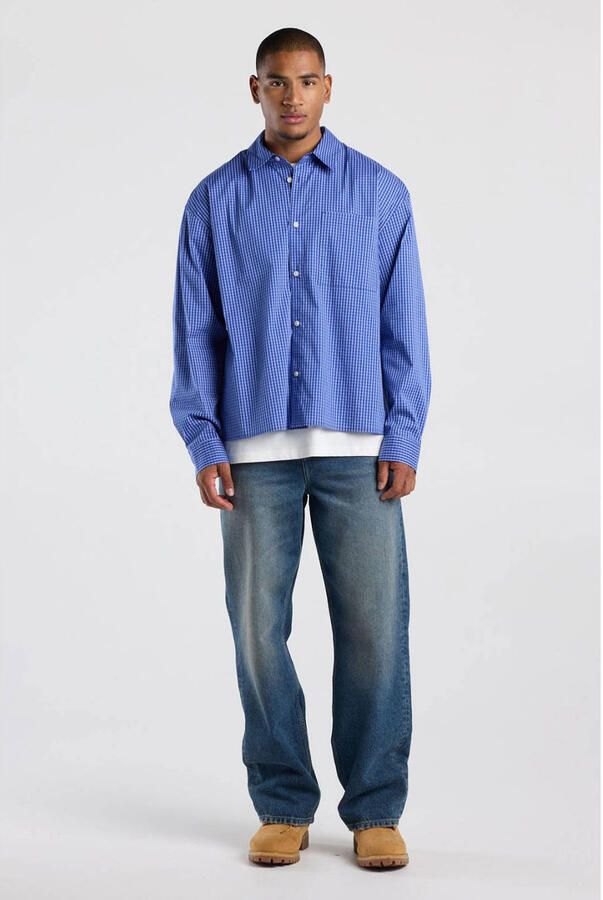 America Today loose fit geruit casual overhemd blauw wit - Foto 2