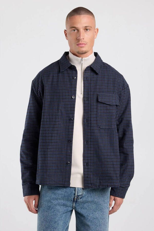 America Today loose fit geruit casual overhemd grijs blauw
