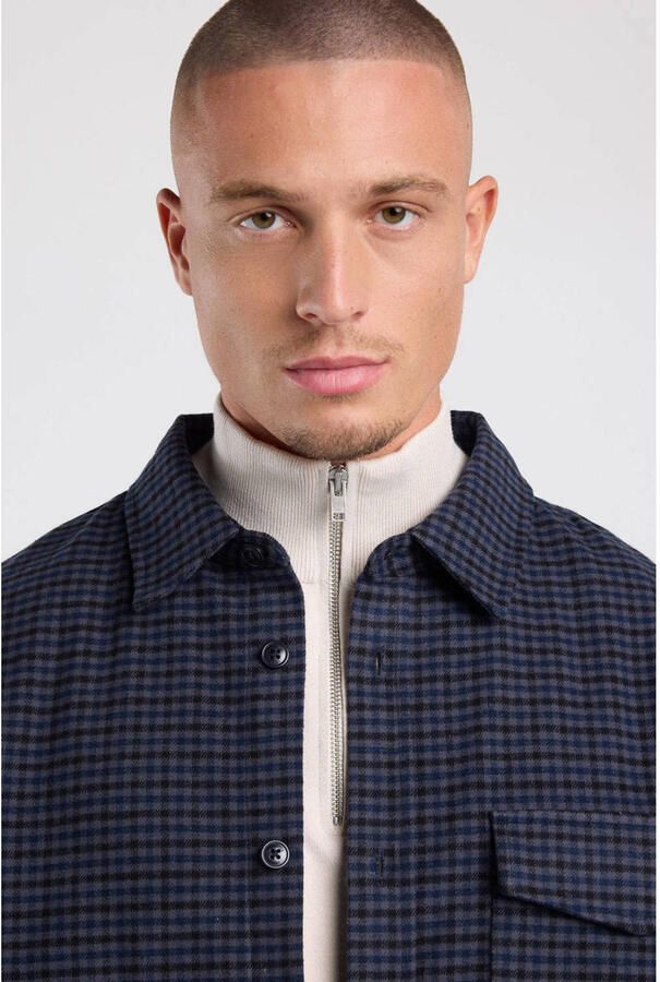 America Today loose fit geruit casual overhemd grijs blauw - Foto 2