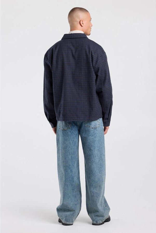 America Today loose fit geruit casual overhemd grijs blauw - Foto 3