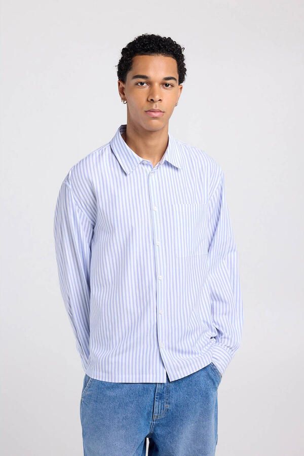 America Today loose gestreepte casual overhemd blauw