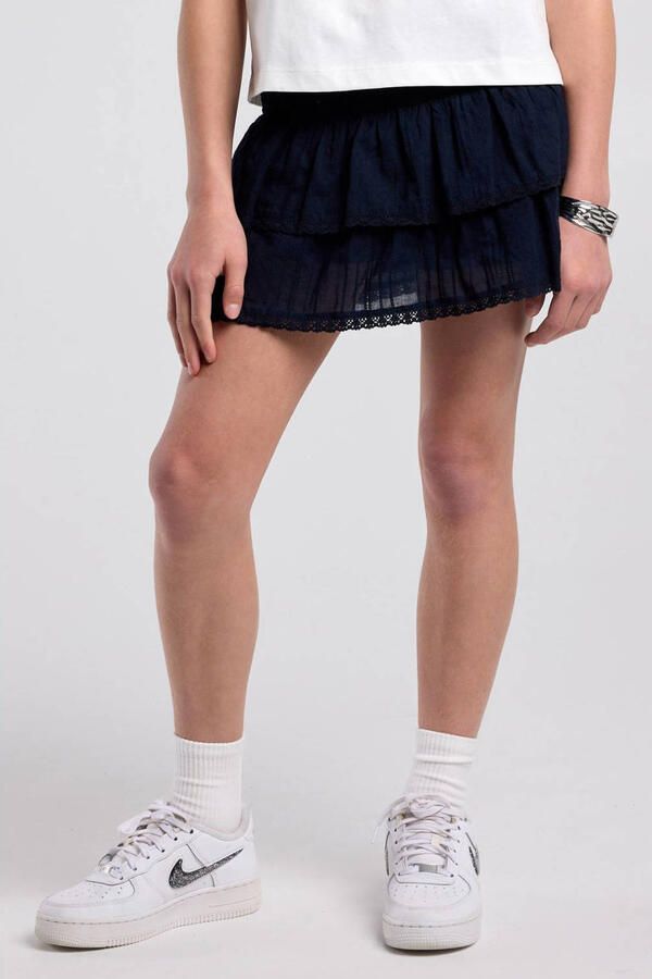 America Today midi strokenrok met smockwerk donkerblauw