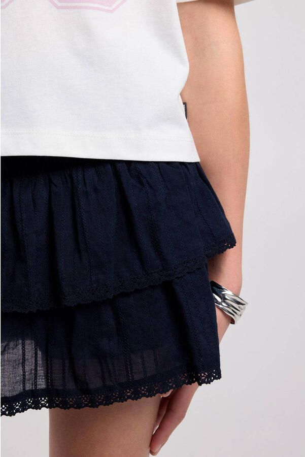 America Today midi strokenrok met smockwerk donkerblauw - Foto 3