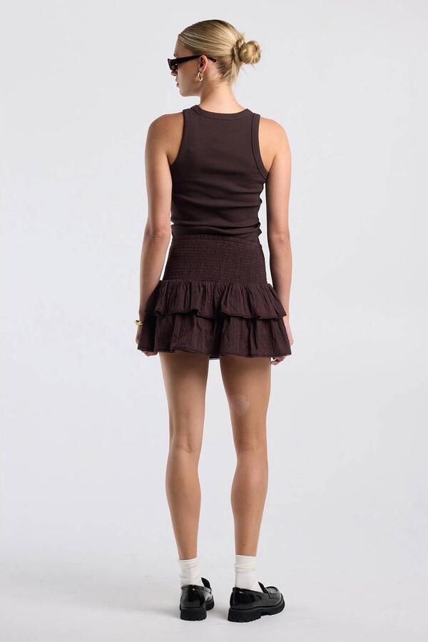 America Today mini rok met ruches bruin - Foto 3