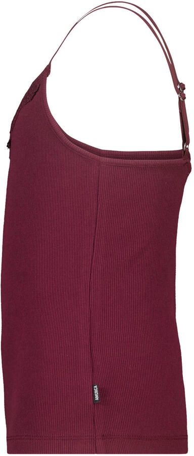 America Today mouwloze top rib gebreid donkerrood